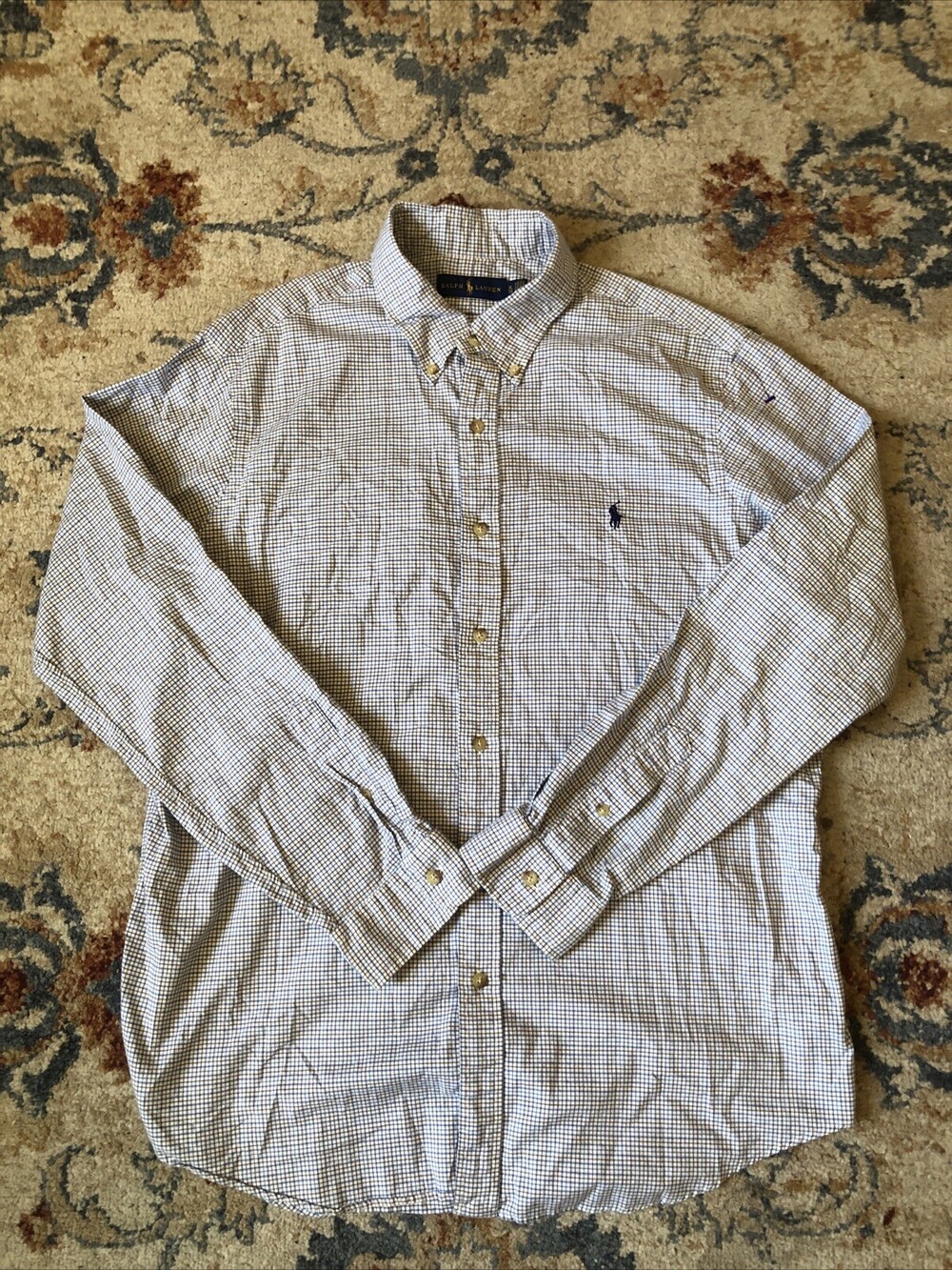Ralph Lauren Polo Shirt Mens Xl Blue Plaid Button Up Long Sleeve Pony Casual Men